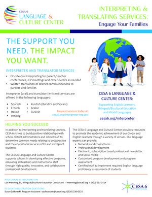Flyer for CESA 6 Interpreter and Translator Services