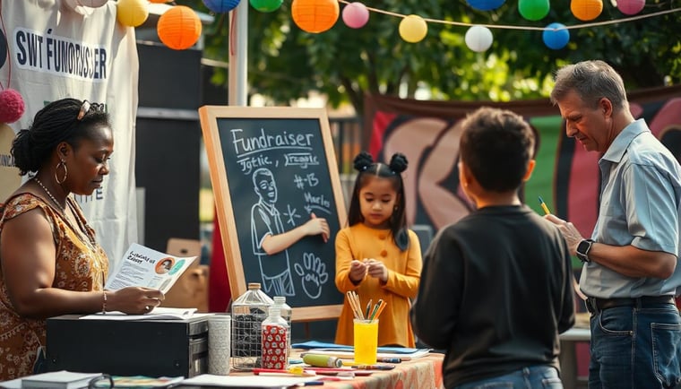 School fundraising event with students and adults