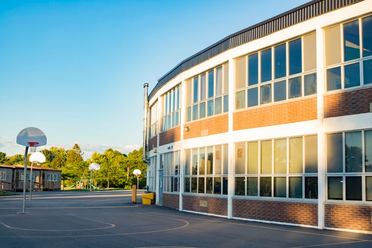 School building and empty playground