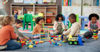 Kindergartners playing with blocks