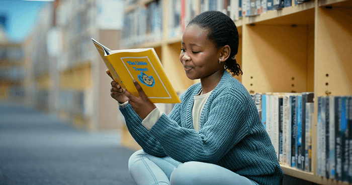 Student reading a book