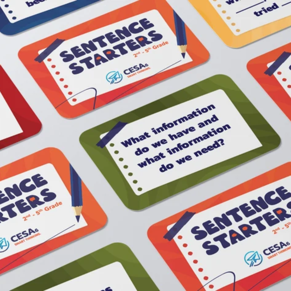 Cards with Sentence starters on them