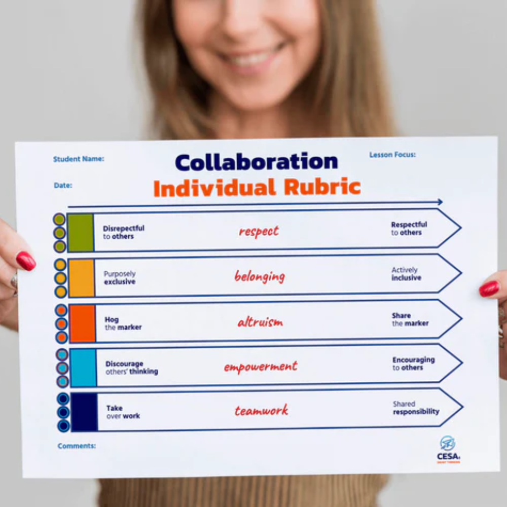 Older girl holding a collaboration individual Rubric