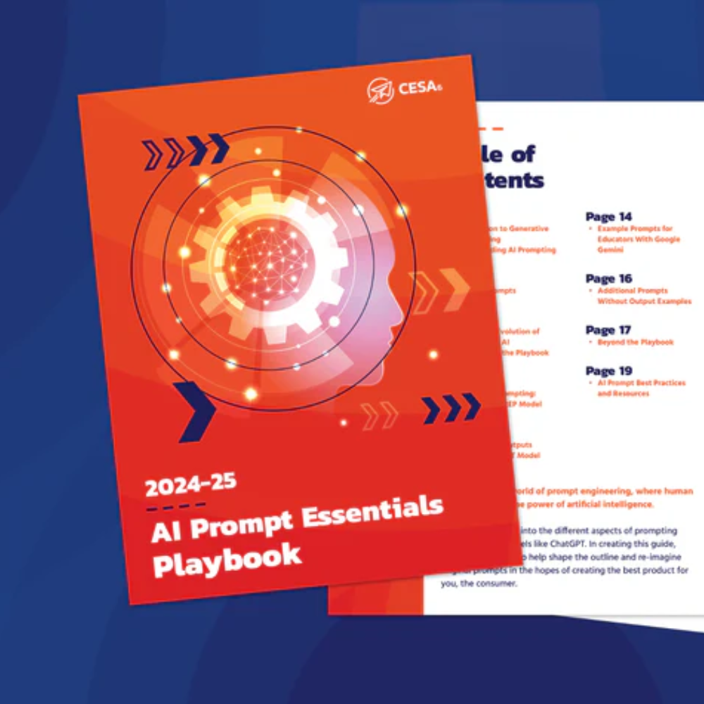 Image of AI Prompt Essentials Playbook on a  blue background